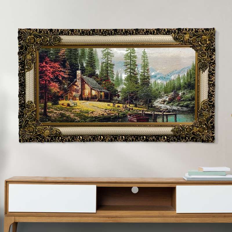 تابلو فرش ماشینی طرح دستبافت مدل کلبه جنگلی کد 8315