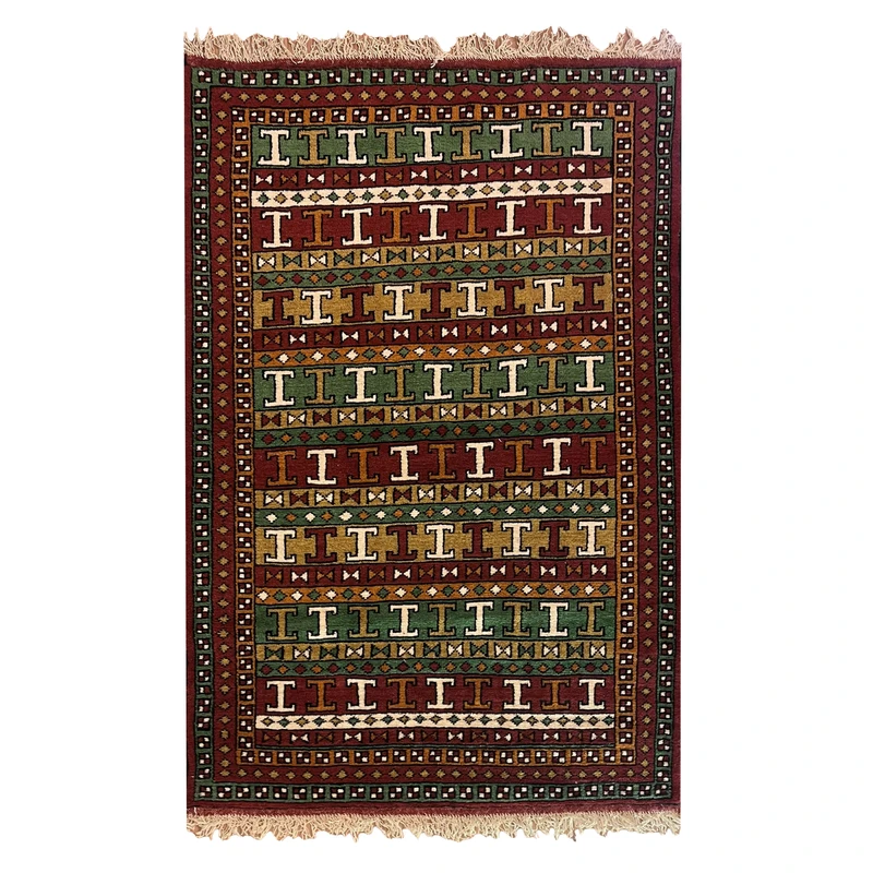 فرش دستبافت دو و نیم متری طرح ترکمن زمینه قرمز کد NKP.RJ17