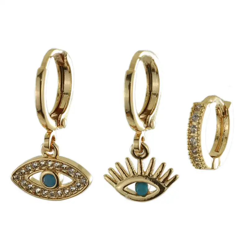 گوشواره زنانه وای اس ایکس مدل چشم نظر کد CC118 بسته سه عددی