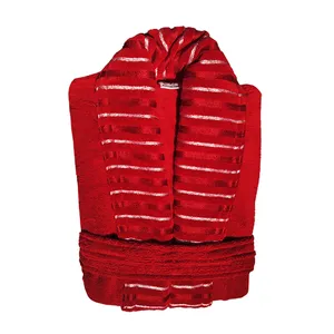 حوله پالتویی ارغوان مدل تن پوش راه راه سایز 135