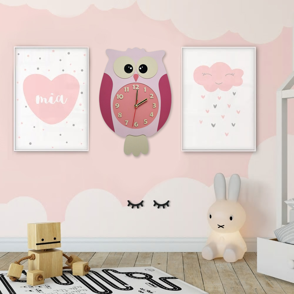 ساعت دیواری کودک طرح جغد مدل MKids52Pink