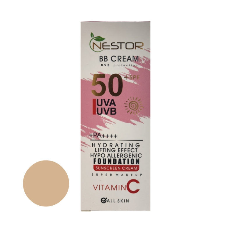 کرم ضد آفتاب رنگی نستور SPF 50 شماره 1 مدل ویتامین c مناسب پوستهای خشک حجم 50 میلیلیتر