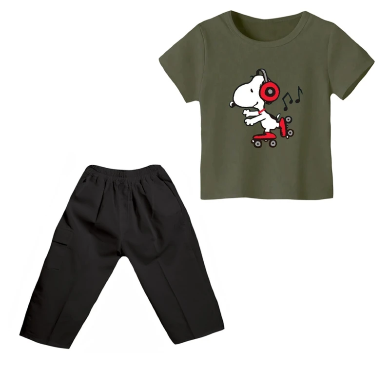 ست تی شرت و شلوارک پسرانه مدل اسنوپی کد ۹۰