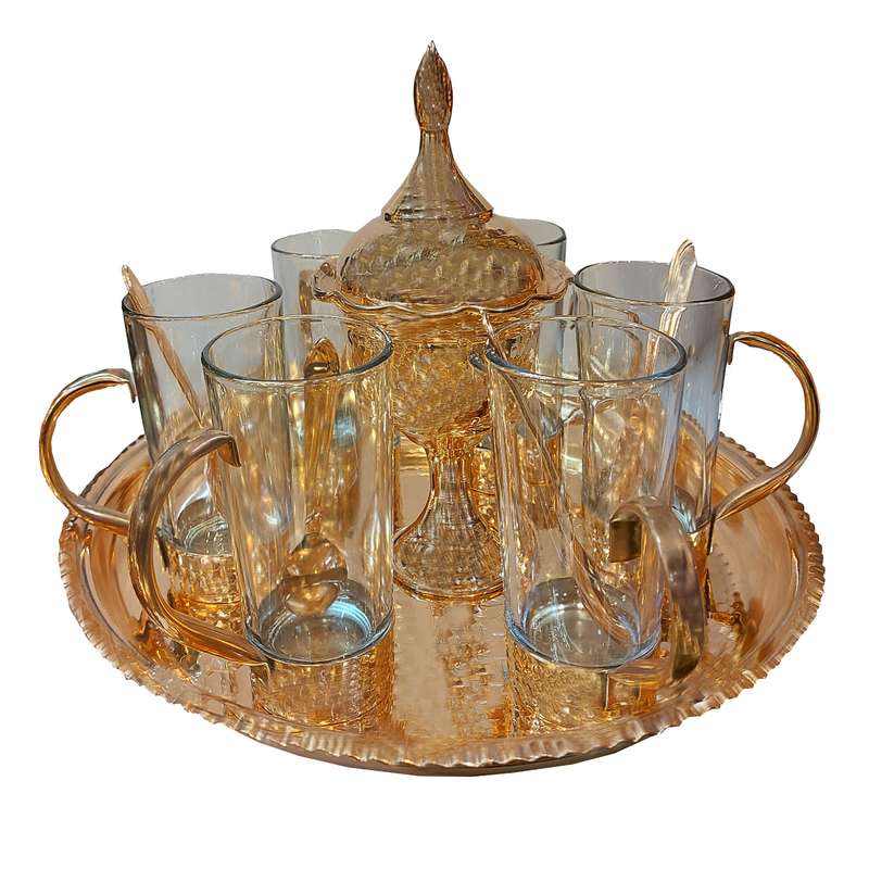 سرویس چای خوری مسی 14 پارچه مدل چکش کاری کد 547 