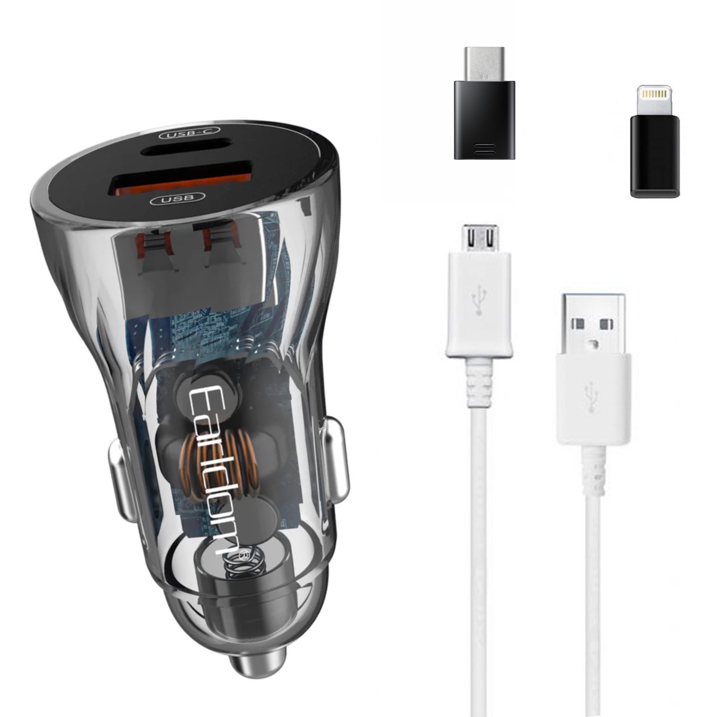 شارژر فندکی 48 وات ارلدام مدل ES-CC17 به همراه کابل تبدیل microUSB / لایتنینگ / USB-C