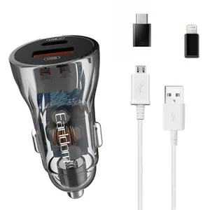شارژر فندکی 48 وات ارلدام مدل ES-CC17 به همراه کابل تبدیل microUSB / لایتنینگ / USB-C