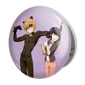 آینه جیبی خندالو طرح پسر گربه ای و دختر کفشدوزکی مدل تاشو کد 25032 