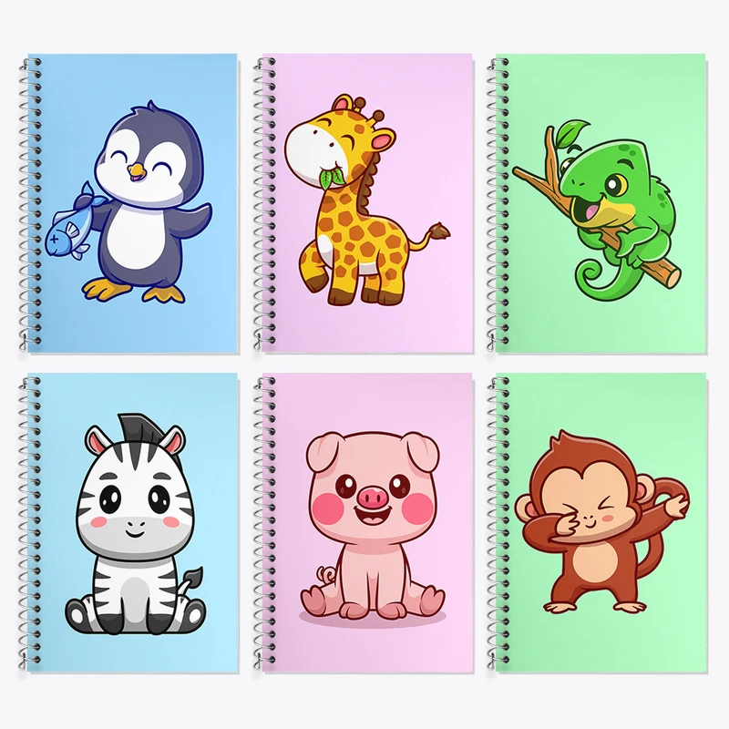 دفتر زبان 50 برگ خندالو مدل دو خط طرح حیوانات بامزه کد 429 مجموعه 6 عددی