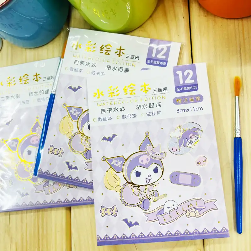 دفتر رنگ آمیزی 12 برگ مدل آبرنگی طرح کورومی به همراه قلمو