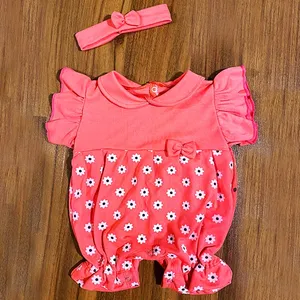 ست سرهمی و هدبند نوزادی مدل گل کد Ma10 رنگ مرجانی