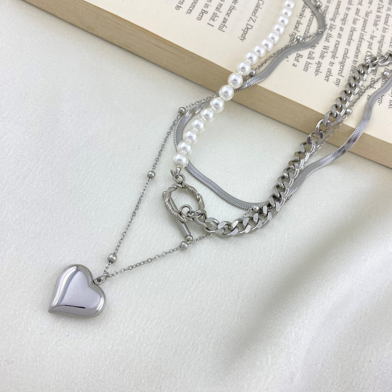گردنبند زنانه مدل قلب و مروارید کد N4383