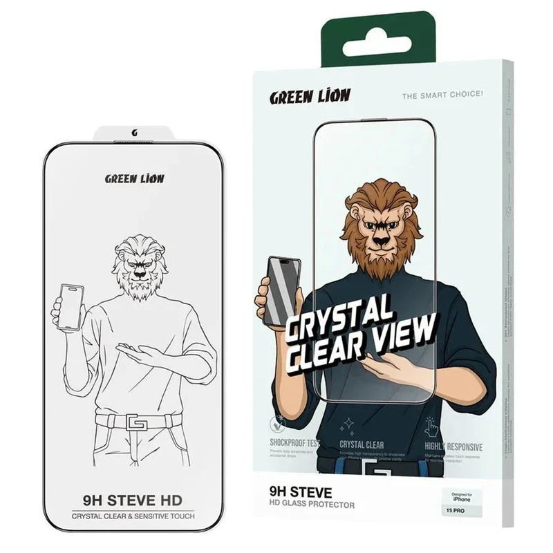 محافظ صفحه نمایش گرین لاین مدل 9H steve مناسب برای گوشی موبایل اپل iPhone 15 Pro