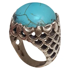 انگشتر نقره مردانه مدل فیروزه نیشابوری FN215280