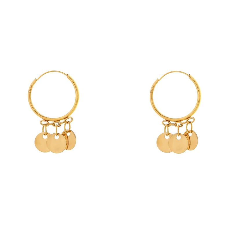 گوشواره حلقه‌ای طلا 18 عیار زنانه هور گالری مدل پولک 3 کد RCE705