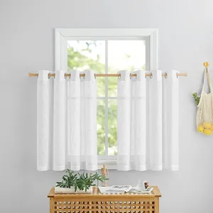 پرده تیکو دکو مدل کتان تور بالای سینکی سایز 140*40 سانتیمتر مجموعه دو عددی