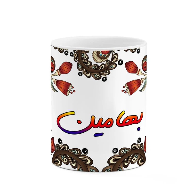ماگ کاکتی مدل اسم بهامین طرح سنتی گل و بته کد mgh44215