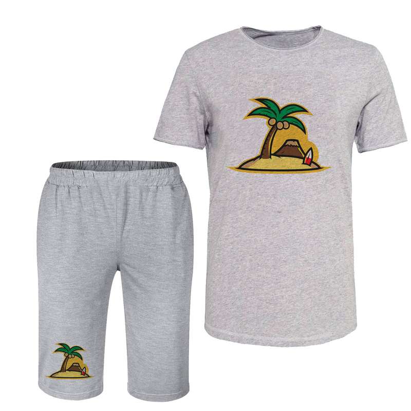 ست تی شرت آستین کوتاه و شلوارک مردانه مدل هاوایی کد C59 رنگ طوسی