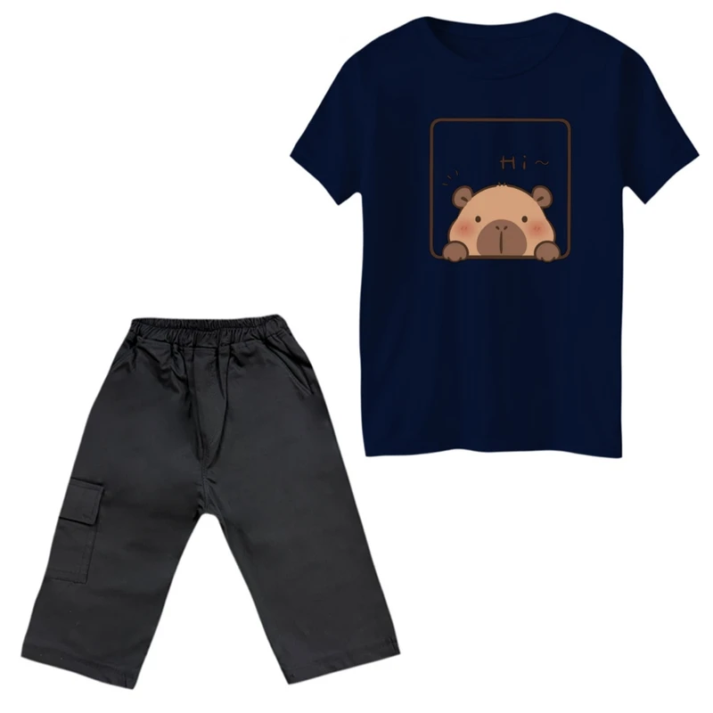 ست تی‌شرت و شلوارک پسرانه مدل سلام رنگ سرمه ای