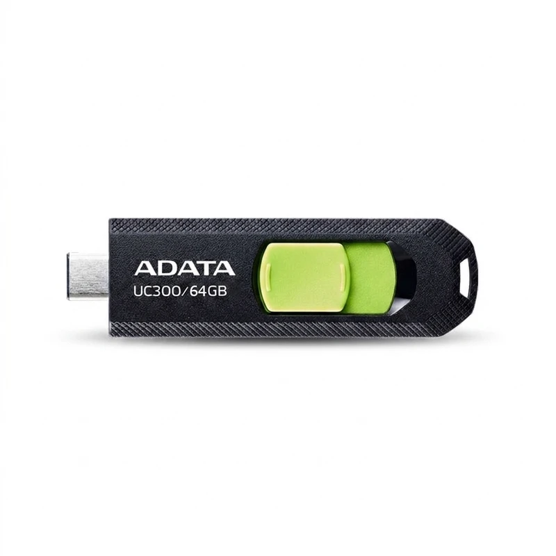فلش مموری کشویی ای دیتا مدل UC300 ظرفیت 64 گیگابایت با رابط USB Type-C و استاندارد USB 3.2 Gen 1، سرعت انتقال داده تا 5 گیگابایت بر ثانیه، سازگار با لپ‌تاپ، گوشی، تبلت و تلویزیون، بدون نیاز به نصب درایور