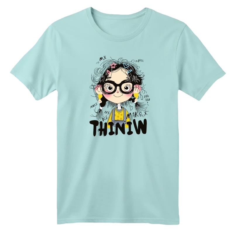 تی شرت آستین کوتاه بچگانه مدل دخترک عینک