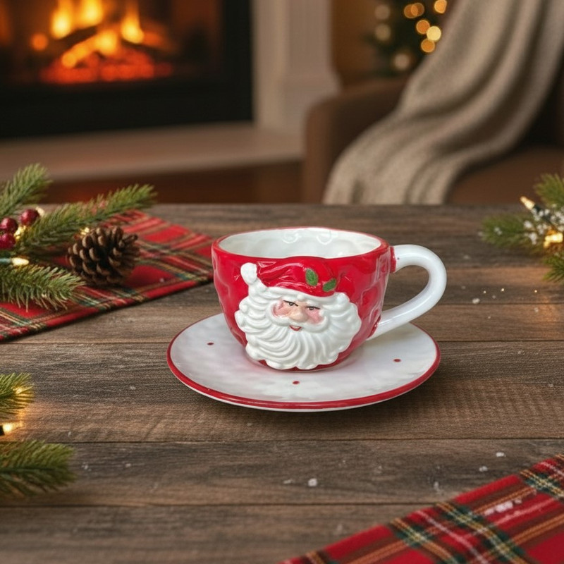 فنجان و نعلبکی طرح کریسمس مدل Santa کد Y15