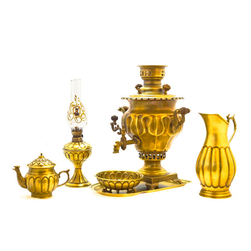 سرویس سماور ذغالی 6 پارچه برنجی مدل پیچ کد S_4188