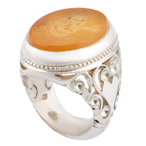 انگشتر نقره مردانه بازرگانی میلادی مدل رکاب دست ساز استاد تاج خطاطی یا مظلوم استاد کاوه سنگ کد AM_2783