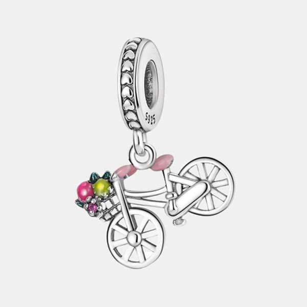 آویز گردنبند نقره زنانه مدل دوچرخه و سبد گل