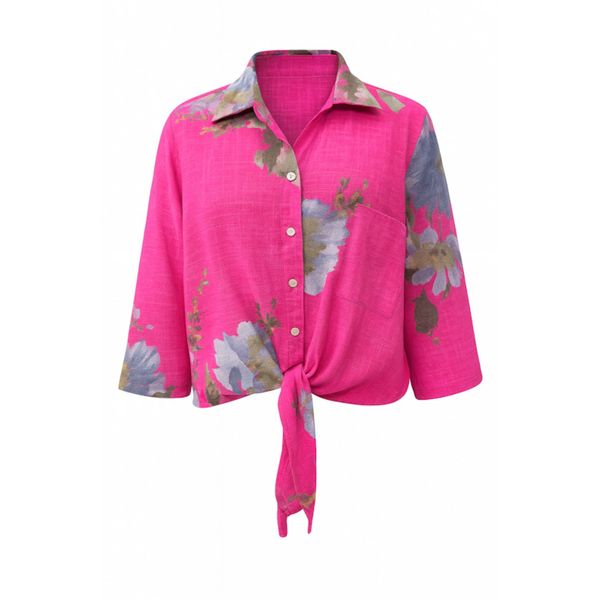 کراپ شومیز آستین سه ربع یقه برگردان زنانه مدل A50