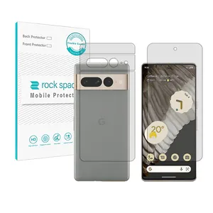 Rockspace HyGEL model transparent screen protector suitable for Google Pixel 7 pro mobile phone along with the back of the phone