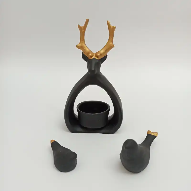 ست 3 تکه جاشمعی و مجسمه طرح گوزن و کبوتر کد 221