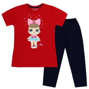 ست تی شرت و شلوار دخترانه مدل رهاورد و بردیا طرح دختر چشم درشت رنگ قرمز