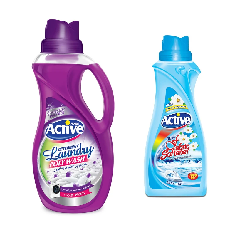 مایع لباسشویی پلی واش اکتیو مدل Lavender وزن 1.5 کیلوگرم و نرم کننده حوله و لباس BL اکتیو حجم 1000 میلی لیتر