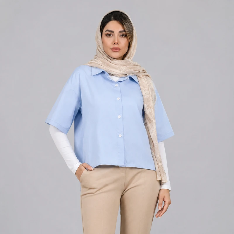 شومیز آستین کوتاه یقه برگردان زنانه مدل دل آرا
