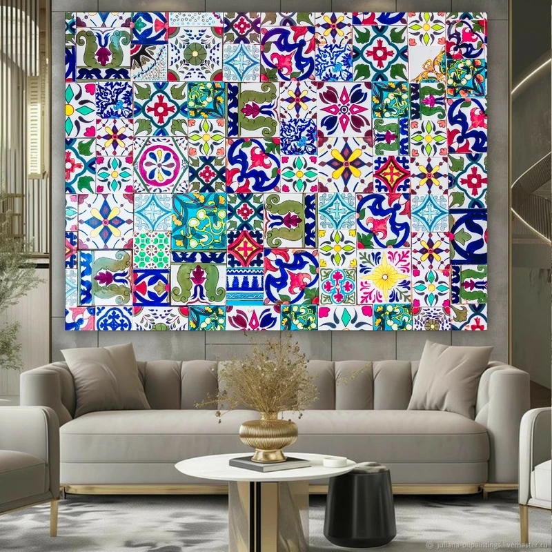 تابلو بوم طرح مخمل کاشی کاری کد BK23590