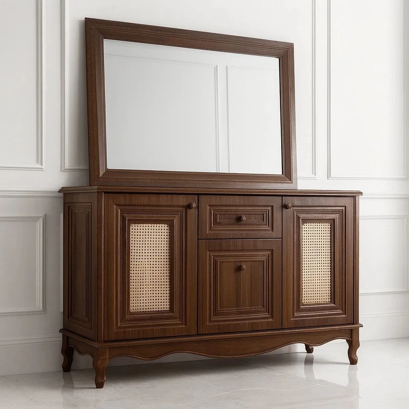 آینه و کنسول آرچین چوب مدل حصیری طول 140 سانتیمتر