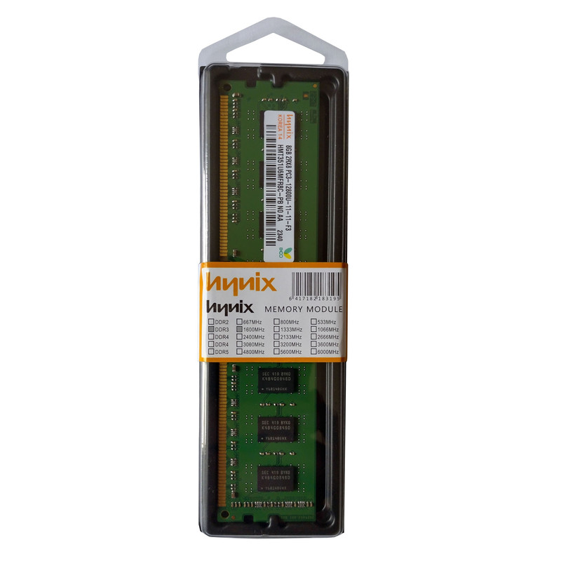 رم کامپیوتر DDR3 تک کاناله 1600 مگاهرتز CL11 هاینیکس مدل 2RX8 PC3-12800U ظرفیت 8 گیگابایت