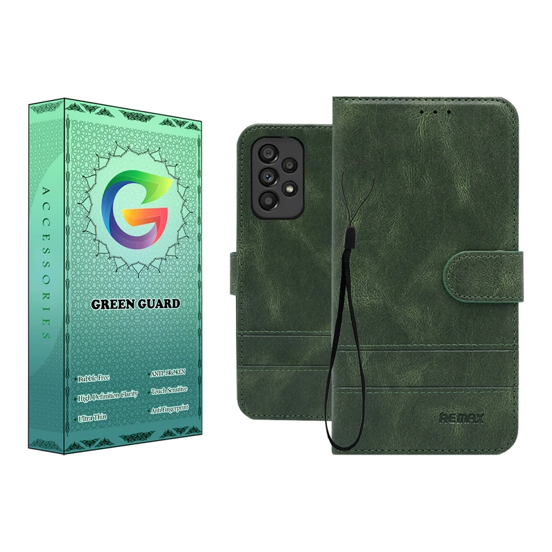 کیف کلاسوری گرین گارد مدل چرمی saren مناسب برای گوشی موبایل سامسونگ Galaxy A32 5G / M32 5G / A13 4G به همراه بندآویز