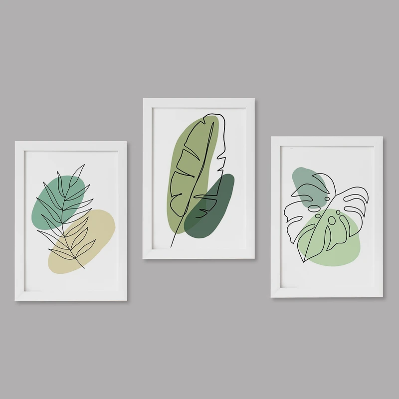 تابلو خندالو مدل دکوراتیو برگ انجیری سبز کد M28 مجموعه 3 عددی