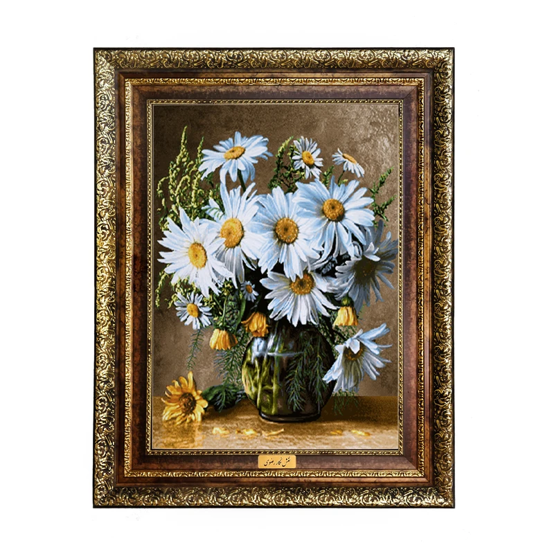 تابلو فرش ماشینی نقش نگار رضوی طرح گل کد 462KH