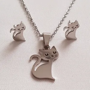 نیم ست زنانه استینلس استیل مدل گربه 3289