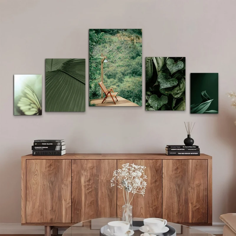 تابلو شاسی بکلیت طرح دکوراتیو اداری و طبیعت مدل SH-1073 مجموعه 5 عددی