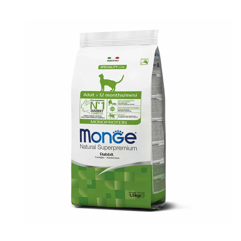 غذای خشک گربه بالغ مونژ مدل Monge Natural Superpremium طعم گوشت خرگوش وزن 1.5 کیلوگرم