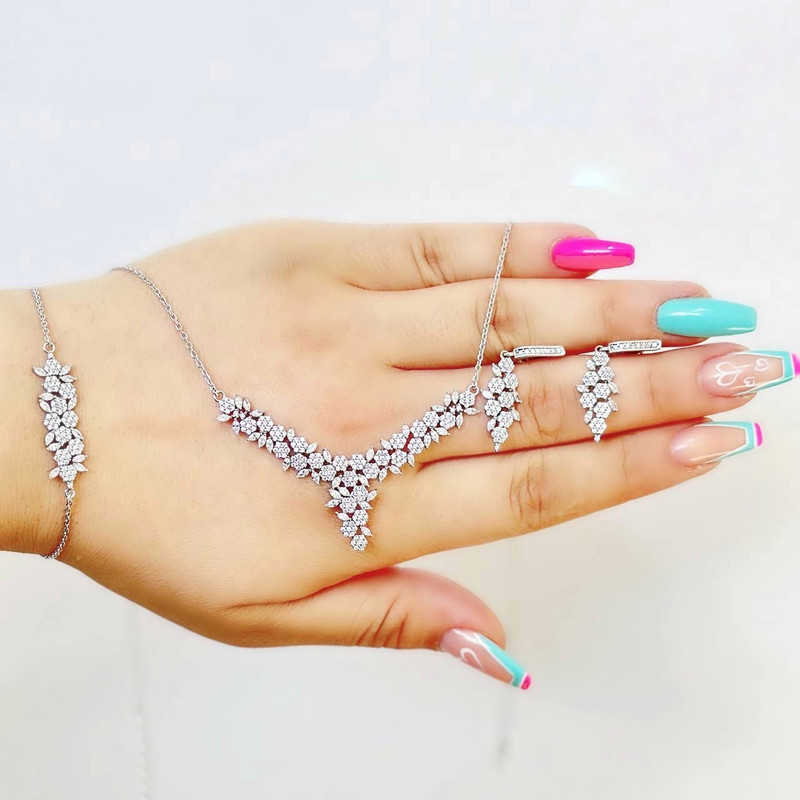 نیم ست نقره زنانه مدل فلاور و گندم کد BF4