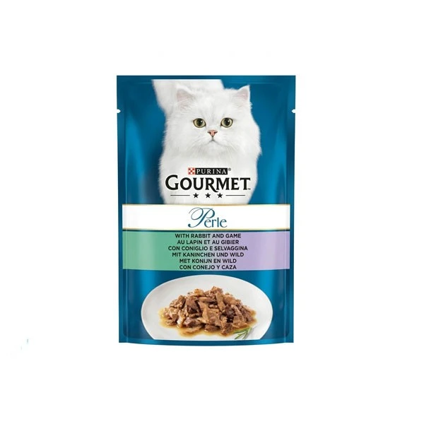 پوچ گربه بالغ گورمت مدل پرل طعم خرگوش و گوشت شکار وزن 85 گرم
