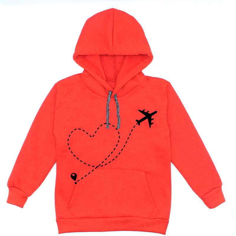 هودی دخترانه مدل قلب و هواپیما A89 رنگ قرمز