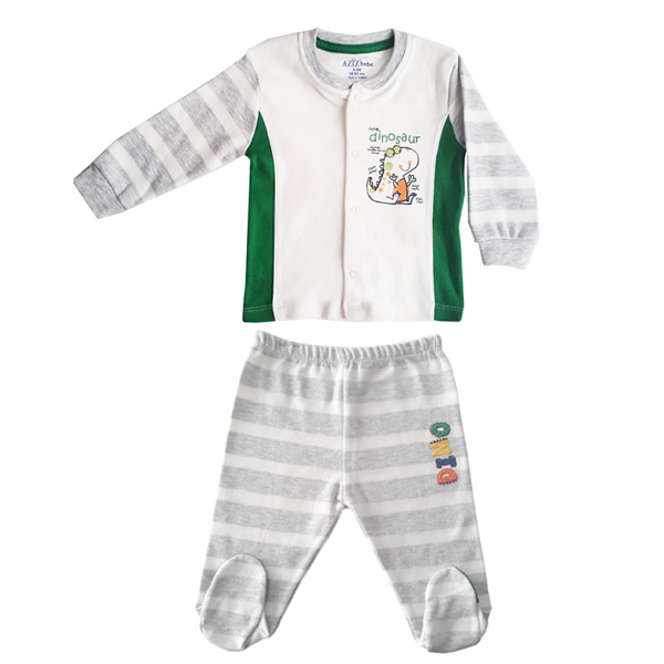 ست شومیز و شلوار نوزادی عزیز ب ب مدل دایناسور کد 2788