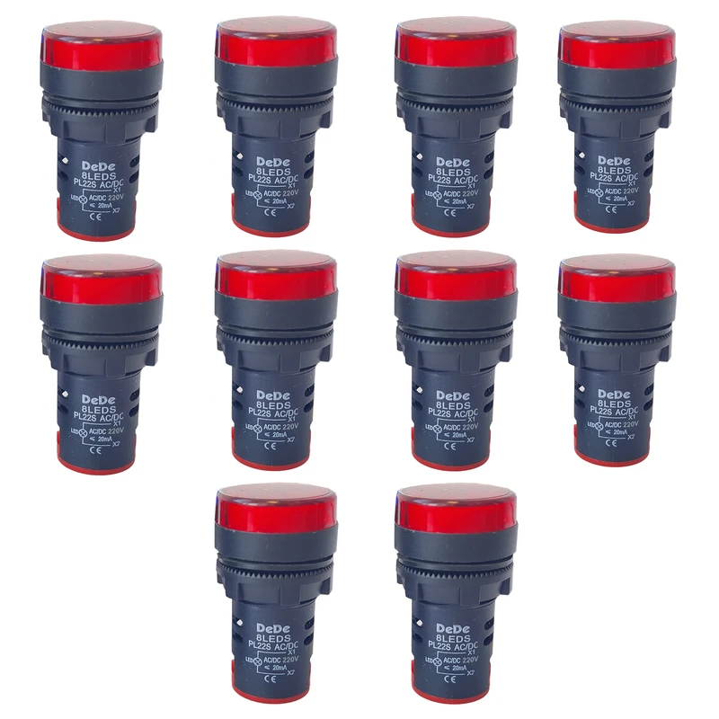 چراغ سیگنال قرمز ده ده مدل PL22-S220RD مجموعه 10 عددی