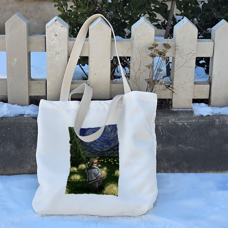 ساک خرید پارچه ای خندالو طرح شب پرستاره ونگوگ مدل توت بگ کد 7005