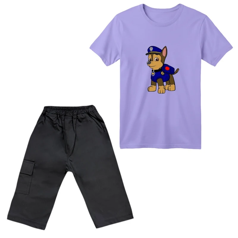 ست تی‌شرت آستین کوتاه و شلوارک پسرانه مدل سگ نگهبان کد 04